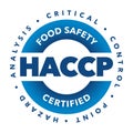 HACCP hazard analysis critical control point, food safety certified vector badge icon logo