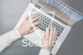 Hack security data protection. Computer Internet safe symbol on blured keyboard background. Business, technology