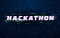 Hackathon background. Hack marathon coding event, glitch poster and saturated binary data code flux vector background