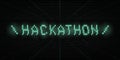 Hackathon 8 bit green glitch title on laser grid background. Hack marathon retro science style banner. VHS effect Royalty Free Stock Photo