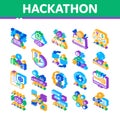 Hackathon Development Isometric Icons Set Vector