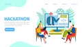 Hackathon event landing page vector illustration. Team of programmers, designers, web developers, PM collaborate on