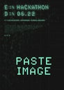 Hackathon poster. Retrowave cyberpunk style futuristic poster with 8-bit pixel glitch typography, binary code and copy