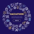 Hackathon Signs Round Design Template Thin Line Icon Concept. Vector
