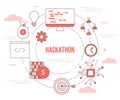 Hackathon technology concept with icon set template banner with modern orange color style
