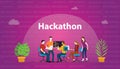 Hackathon technology concept with team working together on programming - vector illustration
