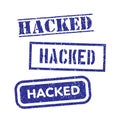 Hacked blue rubber stamp set over a white background Royalty Free Stock Photo