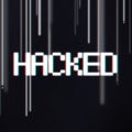 Hacked screen notification in pixel style over dark abstract background