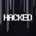 Hacked screen notification in pixel style over dark abstract background Royalty Free Stock Photo