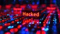 hacked text on Bits and bytes binary code on a dark background. Concept of hacking cybersecurity. ai generative Royalty Free Stock Photo