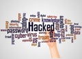 Hacked word cloud and hand with marker concept Royalty Free Stock Photo