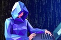 Hacker. Abstract polygonal hacker with laptop on technology dark background. Royalty Free Stock Photo