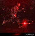 Hacker activity banner. Technological space with an evader. Red, warning background Royalty Free Stock Photo