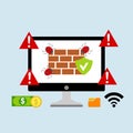 Alert notification on laptop computer vector, malware concept, spam data, fraud internet error Royalty Free Stock Photo