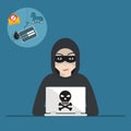 Hacker activity computer and e-mail spam viruses bank account hacking.Hacker activity computer and e-mail spam viruses bank Royalty Free Stock Photo