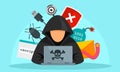 Hacker activity concept background, flat style Royalty Free Stock Photo