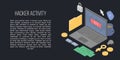 Hacker activity concept banner, isometric style Royalty Free Stock Photo