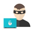 Hacker activity vector illustration in flat design style. Computer hacking, internet security concept. Royalty Free Stock Photo