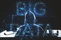 Hacker with AI hologram Royalty Free Stock Photo