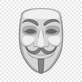 Hacker or anonymous mask icon, cartoon style