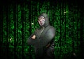 Hacker with arms crossed behind a mask Royalty Free Stock Photo