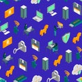 Hacker Attack Concept Seamless Pattern Background 3d Isometric View. Vector Royalty Free Stock Photo