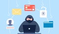 Hacker attack, cracker protection and fraud email money and data. Phishing and cyber scam, personal information thefts