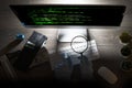 Hacker attack in cyberspace coding at computer on the night Royalty Free Stock Photo