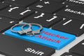 Hacker attack. Handcuff on keyboard. 3D illustration Royalty Free Stock Photo