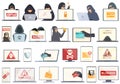 Hacker attack icons set cartoon vector. Fraud hacking