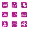 Hacker attack icons set, grunge style Royalty Free Stock Photo