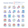 Hacker attack RGB color icons set