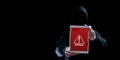Hacker tablet cyber security. Digital mobile phone in hacker man hand isolated on black banner. Internet web hack