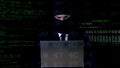 Hacker in balaclava working on laptop, illegal privacy attack, data leakage Royalty Free Stock Photo