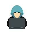 Hacker behind a computer icon, flat style