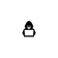 Hacker behind computer icon isolated on white background Royalty Free Stock Photo
