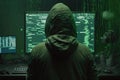 Hacker in black hoodie. Hacking and internet security concept Generative AI Royalty Free Stock Photo