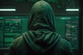 Hacker in black hoodie. Hacking and internet security concept Generative AI Royalty Free Stock Photo