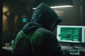 Hacker in black hoodie. Hacking and internet security concept Generative AI Royalty Free Stock Photo
