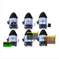 A Hacker blue pencil sharpener table character mascot with