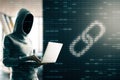 Hacker with blockchain Royalty Free Stock Photo