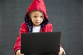 Hacker boy playing laptop Royalty Free Stock Photo