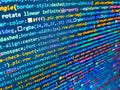 Hacker breaching net security. Digital binary data on computer screen. Internet security hacker prevention. Javascript functions, Royalty Free Stock Photo