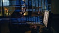 Hacker breaking computer system in data hologram closeup. Spy programer working Royalty Free Stock Photo