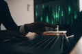 Hacker code in laptop. Cyber security, privacy or hack threat. Coder or programmer writing virus software, malware, internet Royalty Free Stock Photo