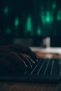 Hacker code in laptop. Cyber security, privacy or hack threat. Coder or programmer writing virus software, malware, internet Royalty Free Stock Photo