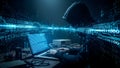 Hacker Coding Binary Code on Laptop in Dark Room Created With Generative AI Royalty Free Stock Photo