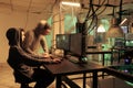 Hacker coding computer worm program, hacking internet network system