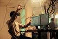 Hacker coding in vr helmet, hacking server in metaverse Royalty Free Stock Photo