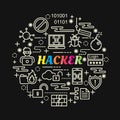 Hacker colorful gradient with line icons set